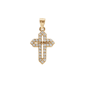 Pendentif en plaqué or croix 15x10mm avec oxydes blancs sertis