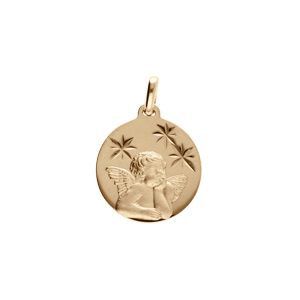 Pendentif plaqué or médaille 15mm diamanté etoile avec Ange