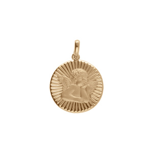 Pendentif plaqué or médaille 15mm diamanté et strillé avec Ange