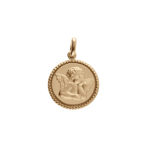 Pendentif plaqué or médaille 15mm diamanté avec Ange