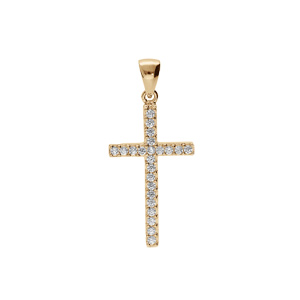 Pendentif en plaqué or croix fine pavée d’oxydes blancs 25 x 14mm