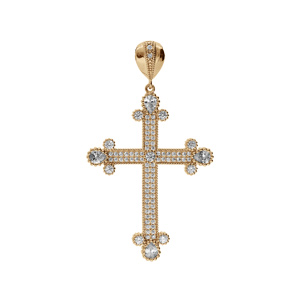 Pendentif en plaqué or grande croix avec oxydes blancs 33 x 23mm