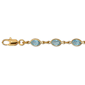 Bracelet en plaqué or maillons ornés oxydes bleus en forme de navette – longueur 16+3cm