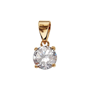 Pendentif en plaqué or oxyde rond blanc de 7mm serti 4 griffes