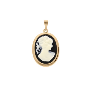 Pendentif en plaqué or Camée noir contour lisse 30x22