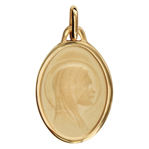Pendentif médaille en plaqué or ovale vierge Marie