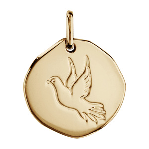Pendentif en plaqué or galet avec colombe gravée – diamètre 18mm