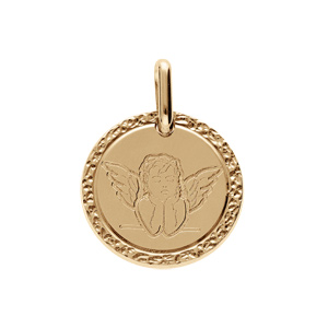 Pendentif en plaqué or médaille 16mm motif Ange et contour diamanté