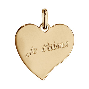 Pendentif en plaqué or coeur gravé « Je t’aime »