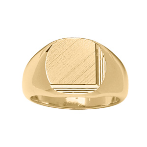 Chevalière en plaqué or plateau ovale brossé en biais et strié sur 2 bords consécutifs