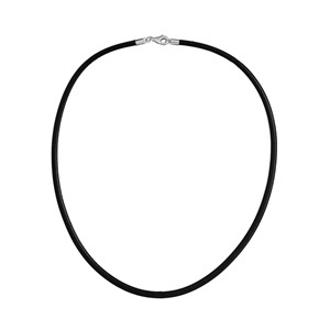Cordon en cuir noir et fermoir en argent – largeur 3mm et longueur 42cm
