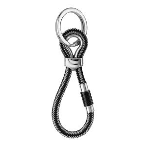 Porte-clef charms fermoir PVD noir aimanté et visse tresse PVD noir et gris