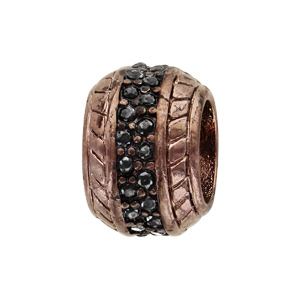Charms Thabora grand modèle pour homme en acier et PVD marron boule empierrée sertie oxydes noirs