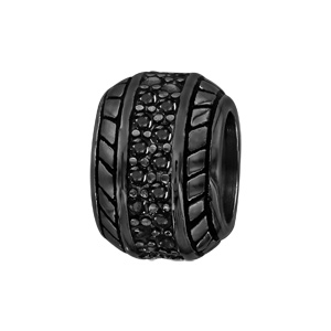 Charms Thabora grand modèle pour homme en acier et PVD noir boule empierrée sertie oxydes noirs