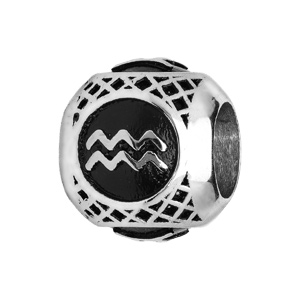 Charms thabora grand modèle pour homme en acier boule signe zodiaque Verseau patiné noire