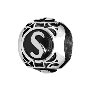 Charms Thabora grand modèle pour homme en acier boule lettre S patiné noire