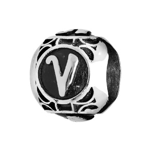 Charms Thabora grand modèle pour homme en acier boule lettre V patiné noire