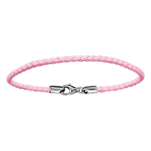 Bracelet en cuir rose tressé pour charms et fermoir en argent rhodié - longueur 17,5cm