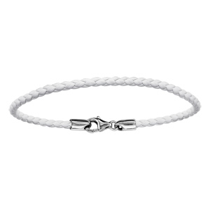 Bracelet en cuir blanc tressé pour charms et fermoir en argent rhodié – longueur 17,5cm