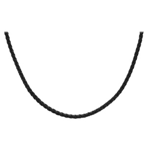 Collier en cuir noir tressé et fermoir en argent rhodié pour charms – longueur 42cm + 3cm de rallonge