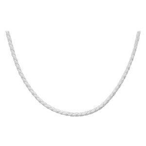 Collier en cuir blanc tressé et fermoir en argent rhodié pour charms – longueur 42cm + 3cm de rallonge