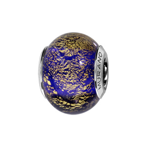 Charms Thabora en argent rhodié et verre de Murano véritable bleu foncé avec reflet doré