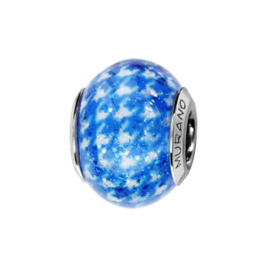 Charms Thabora en argent rhodié et verre de Murano véritable bleu et blanc imprimé pied-de-poule
