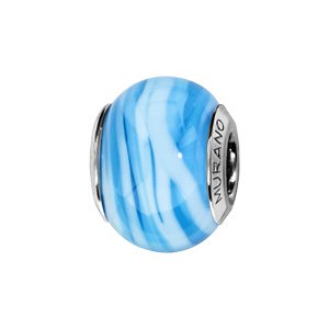 Charms Thabora en argent rhodié et verre de Murano véritable bleu ciel zébré bleu clair