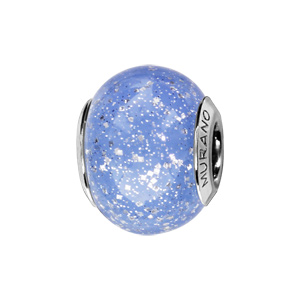 Charms Thabora en argent rhodié et verre de Murano véritable bleu moyen avec paillettes