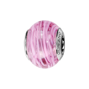 Charms Thabora en argent rhodié et verre de Murano véritable rose rainuré