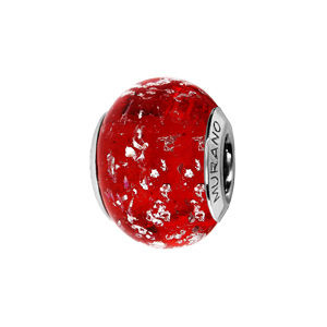 Charms Thabora en argent rhodié et verre de Murano véritable rouge foncé moucheté argenté