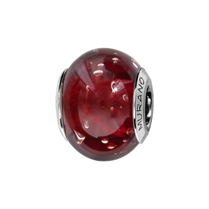 Charms Thabora en argent rhodié et verre de Murano véritable rouge foncé avec petites bulles