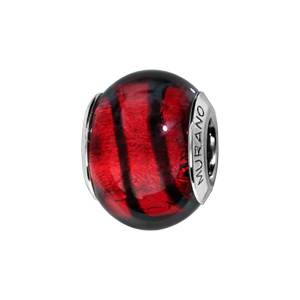 Charms Thabora en argent rhodié et verre de Murano véritable rouge avec 1 filet noir