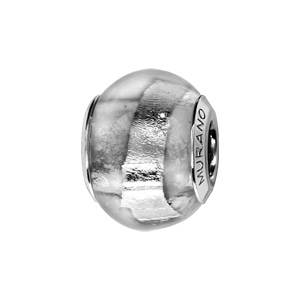 Charms Thabora en argent rhodié et verre de Murano véritable transparent avec bande argentée