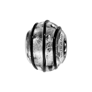 Charms Thabora en argent rhodié et verre de Murano véritable argenté avec filet noir en relief