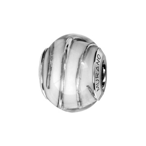 Charms Thabora en argent rhodié et verre de Murano véritable blanc avec filet argenté
