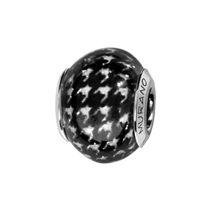 Charms Thabora en argent rhodié et verre de Murano véritable noir et blanc imprimé pied-de-poule