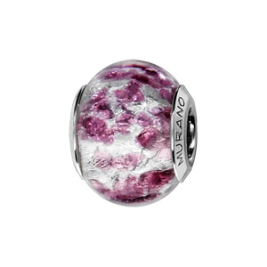 Charms Thabora en argent rhodié et verre de Murano véritable argenté moucheté violet