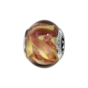Charms Thabora en argent rhodié et verre de Murano véritable doré avec touches cuivrées