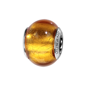 Charms Thabora en argent rhodié et verre de Murano véritable jaune profond