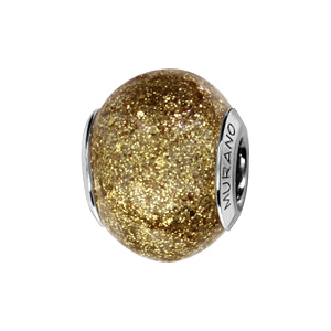 Charms Thabora en argent rhodié et verre de Murano véritable jaune pailleté