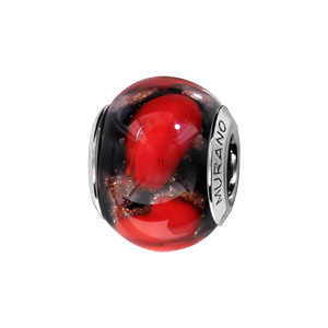 Charms Thabora en argent rhodié et verre de Murano véritable noir avec taches rouges