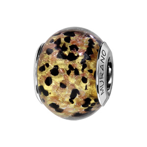 Charms Thabora en argent rhodié et verre de Murano véritable doré moucheté noir et marron