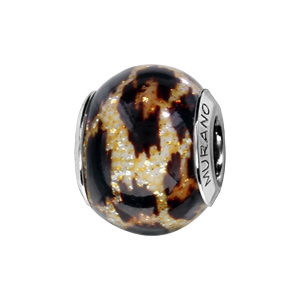 charms thabora en argent rhodié et verre de murano véritable imprimé léopard pailleté