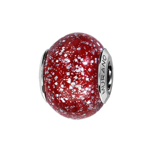 Charms Thabora en argent rhodié et verre de Murano véritable rouge avec paillettes