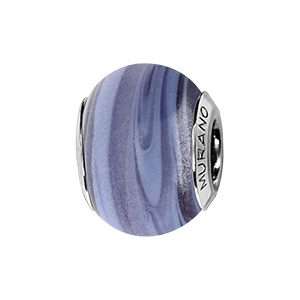 Charms Thabora en argent rhodié et verre de Murano véritable nacré bleu-violet