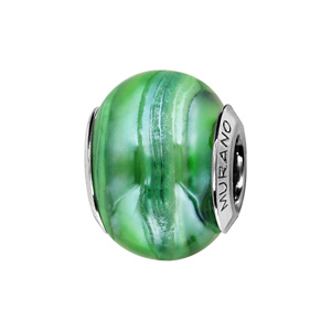 Charms Thabora en argent rhodié et verre de Murano véritable nacré vert
