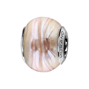 Charms Thabora en argent rhodié et verre de Murano véritable nacré rose pâle