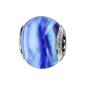 Charms Thabora en argent rhodié et verre de Murano véritable nacré bleus