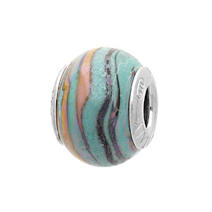 Charms Thabora en argent rhodié et verre de Murano véritable nacré bleu, vert d’eau et jaune